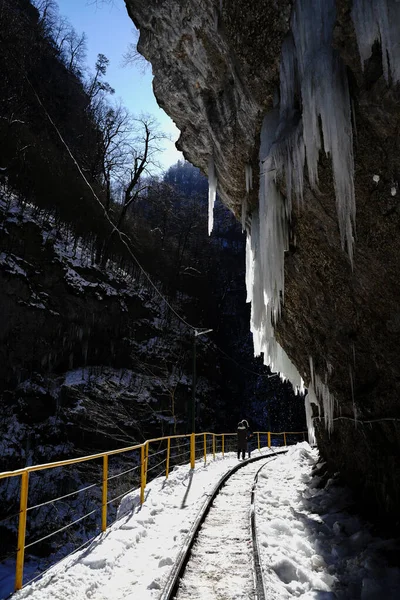 Cañón Invierno Del Río Kurdzhips Garganta Guam Rusia —  Fotos de Stock