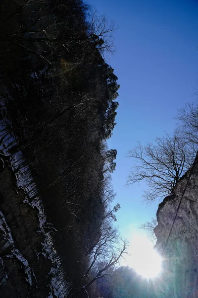 Die Winterschlucht Des Flusses Kurdschips Guam Schlucht Russland — Stockfoto