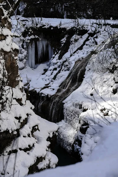 Vinterkanjonen Vid Floden Kurdzhips Guam Ravinen Ryssland — Stockfoto