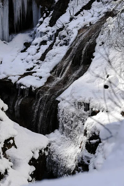 Zimní Kaňon Řeky Kurdzhips Guamská Rokle Rusko — Stock fotografie