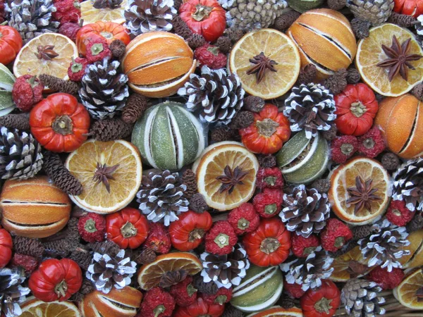 Collection Dried Fruit Making Xmas Decorations — Stock Photo, Image