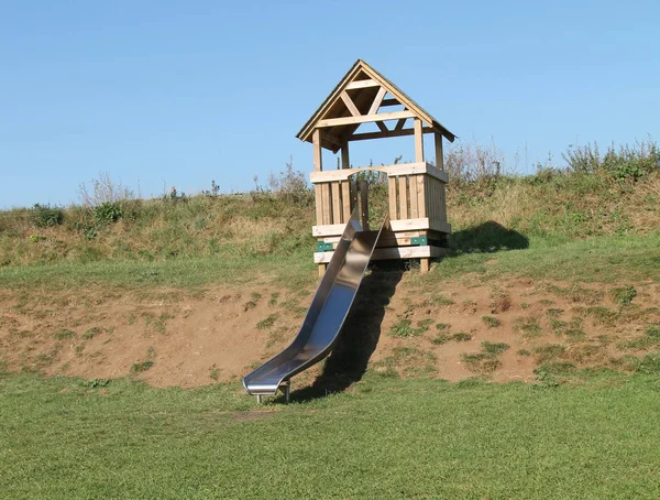 Metal Slide Childrens Playground Area — Stock Photo, Image