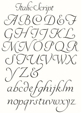 Italic Script Alphabet Capitals and Small Letters clipart