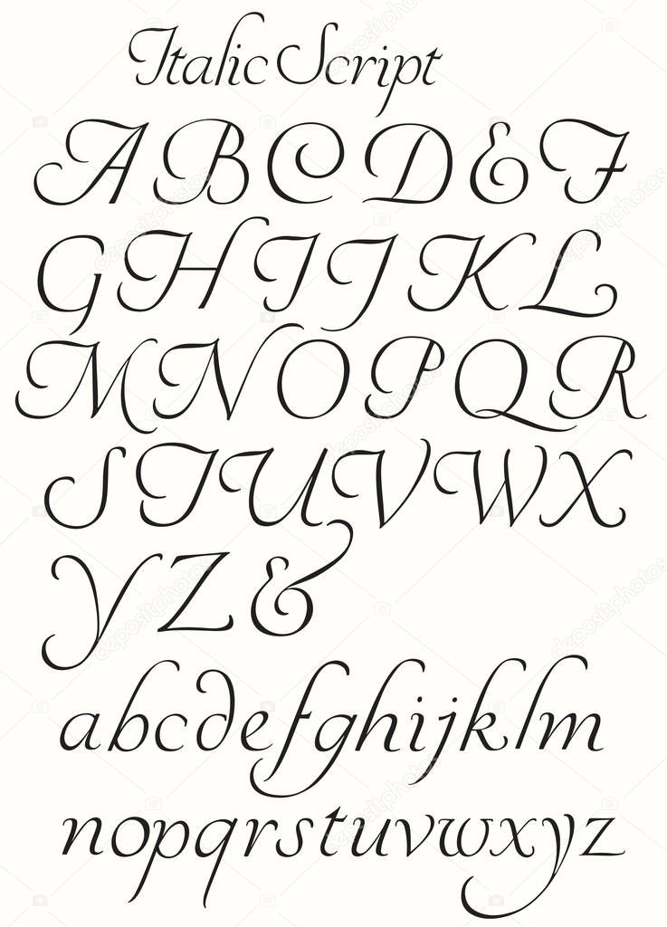 cursief script alfabet hoofdletters en kleine letters — stockvector
