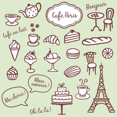 Bakery, Coffe and Paris symbols clipart