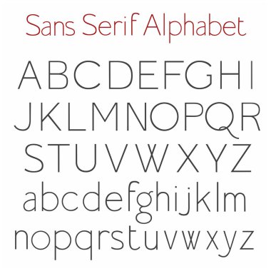 Temel iskelet Sans Serif alfabesi ile büyük ve küçük harfler