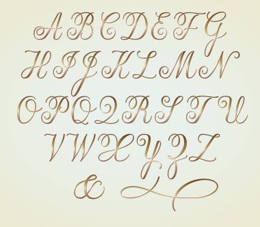 Set of Golden Copperplate Monogram Letters Alphabet clipart