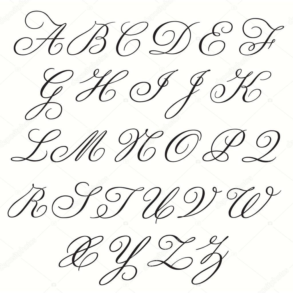 Monogram Alphabet with both Upper- and Lowercase letters in Copperplate style