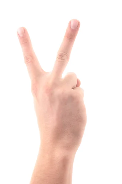 Bokstaven U i teckenspråk, på en vit bakgrund — Stockfoto