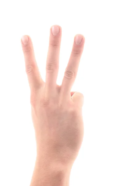 Letra W en lenguaje de señas, sobre fondo blanco — Foto de Stock