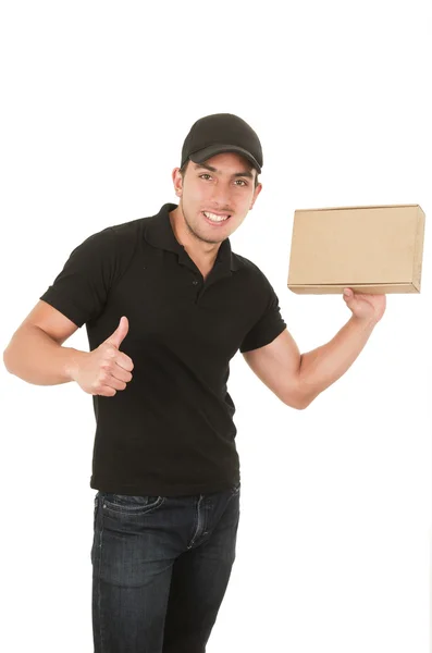 Glücklich freundliche selbstbewusste Zusteller tragen Kisten — Stockfoto