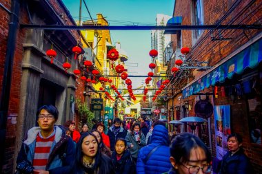 Shanghai, Çin - 29 Ocak, 2017: Fransız imtiyaz district Shanghai yürüyüş, şirin sokakları, mağazaları ve restoranları ile turistler için popüler hedef