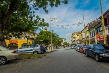 George Town, Malezya - 10 Şubat 2017: Penang en eski Hindu tapınağı nerede bulunduğu, Little India yerleşim bölgesi, Mahamariamman Tapınağı, nerede yanı sıra çok sayıda Hint mağaza ve restoranlar.