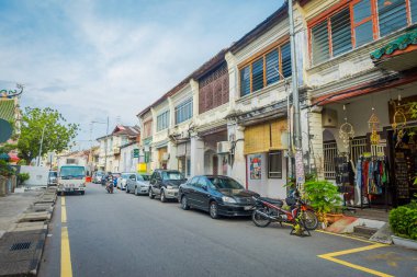 George Town, Malezya - 10 Şubat 2017: Sokak görünümü Malezya ikinci büyük şehrin günlük hayatı ve Binalar.
