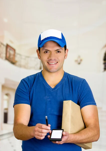 Customer Signing For Delivery From Courier — Stock Photo, Image