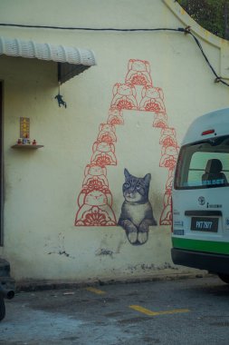 George Town, Malezya - 10 Şubat 2017: Aşk benim gibi senin servet kedi duvar, sokak sanat şehir.