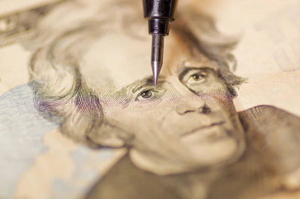 Close up de notas de dinheiro dólar americano dos EUA com um rosto Jackson — Fotografia de Stock