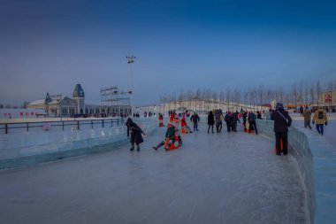 Harbin, Çin - 9 Şubat 2017: Harbin uluslararası buz ve kar heykel Festivali Harbin yer alır bir yıllık kış festivali olan. Dünyanın en büyük buz ve kar Festivali olduğunu.