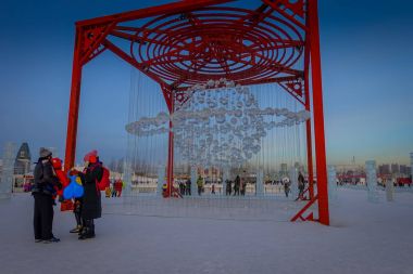 Harbin, Çin - 9 Şubat 2017: Etkileyici buz heykel Harbin uluslararası buz ve kar heykel Festivali.