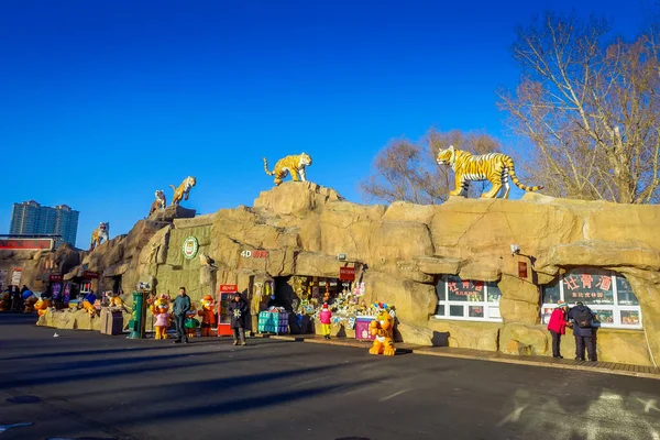 Harbin, China - 9 de febrero de 2017: Entrada al Parque del Tigre de Siberia, el mayor parque natural para tigres siberianos del mundo . — Foto de Stock