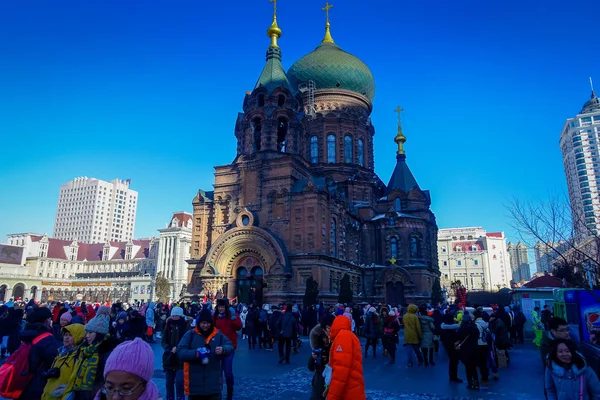 Harbin, Chiny - 9 lutego 2017: Sobór Mądrości Bożej, jest byłym rosyjski Kościół prawosławny położony w centralnej dzielnicy Daoli. — Zdjęcie stockowe