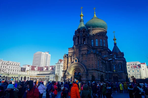 Harbin, China - February 9, 2017: Saint Sophia Cathedral, is a former Russian Orthodox church located in the central district of Daoli. — Stock Photo, Image