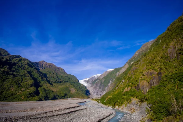 Franz Josef-gleccserhez és a völgy emelet, Westland, South Island, Új-Zéland — Stock Fotó