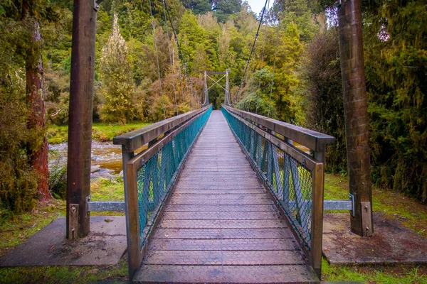 Ponte de suspensão no sudoeste do Parque Nacional, localizado na Nova Zelândia — Fotografia de Stock