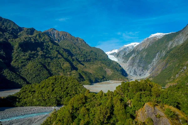 Franz Josef-gleccserhez és a völgy emelet, Westland, South Island, Új-Zéland — Stock Fotó