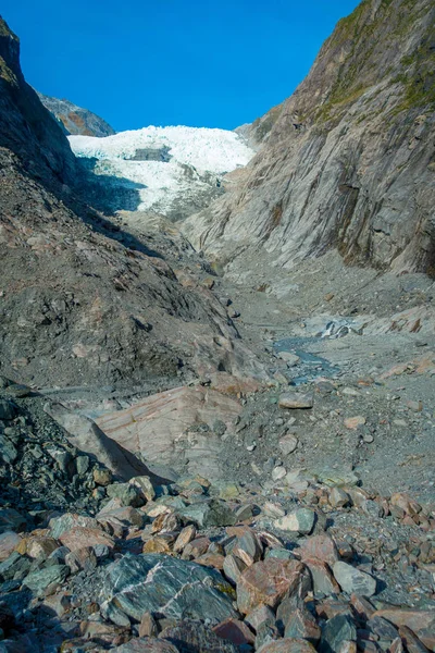 Franz josef gletscher und talboden, westland, südinsel, franz josef glacier nationalpark, neuseeland Stockbild