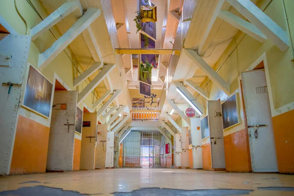 stock image Indoor view of old deserted rugged building, cells of prisoners in the old prison Penal Garcia Moreno in the city of Quito