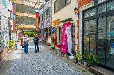 Hakone, Japonya - 02 Temmuz 2017: kimliği belirsiz kişi, Hakone şehir sokakları, yürüyüş