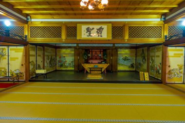 Kyoto, Japonya - 05 Temmuz 2017: Tenryu-ji, tatami mat üzerinde Kyoto'da kaplı bir oda