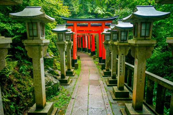 Kyoto, Japonia - 05 lipca 2017: Torii bramy Fushimi Inari Taisha Przybytek w Kioto w Japonii. Istnieje ponad 10.000 torii bramy o Fushimi Inari — Zdjęcie stockowe