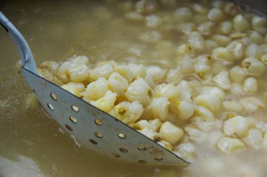 Bir pişmiş mote Ekvador geleneksel tipik and gıda yakın çekim