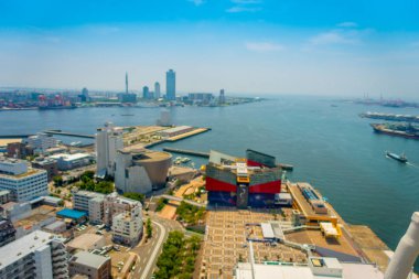 Osaka, Japonya - 18 Temmuz 2017: Akvaryum Kaiyukan Osaka, havadan görünümü. Minato, Japonya'nın Osaka, Osaka Körfezi yakınlarında koğuşta bulunan bir akvaryum var. En büyük ortak akvaryumlarda biridir