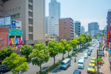 Osaka, Japonya - 18 Temmuz 2017: Osaka, Japonya Osaka cityscape Sonbahar sezonu, havadan görünümü