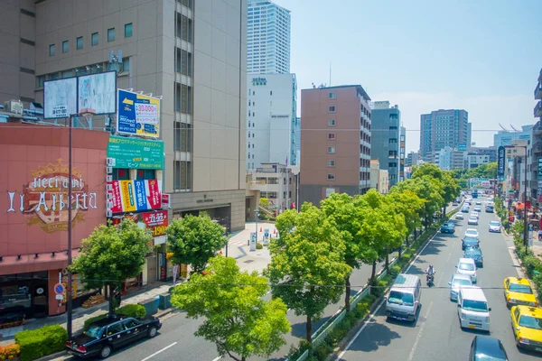 Osaka, Japonya - 18 Temmuz 2017: Osaka, Japonya Osaka cityscape Sonbahar sezonu, havadan görünümü