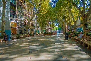 Palma De Mallorca, İspanya - 18 Ağustos 2017: Boulevard tarihi Palma de Mallorca, İspanya, Avrupa'nın tanımlanamayan kişi