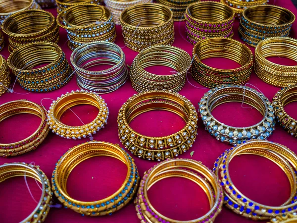 A number of traditional Indian bangles or armbands on a market in Jodhpur, Rajasthan, India