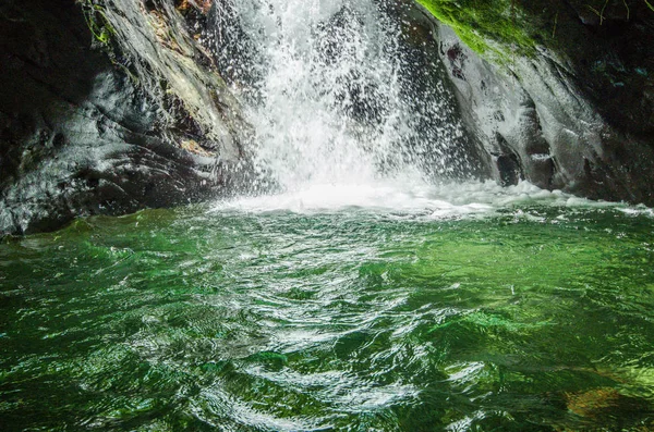 Hermosa cascada pequeña ubicada dentro de un bosque verde con piedras en el río en Mindo —  Fotos de Stock