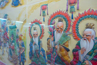 Hong Kong, Çin - 26 Ocak 2017: Duvar içinde Tsz wan Tapınağı, Hong Kong, antik çizmek