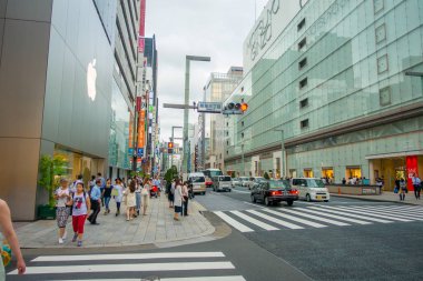 Tokyo, Japonya -28 Haziran 2017: tanımlanamayan insanlar karşıdan karşıya zebra, Tokyo Ginza elektrik Town bölgesinde üzerinden geçerken