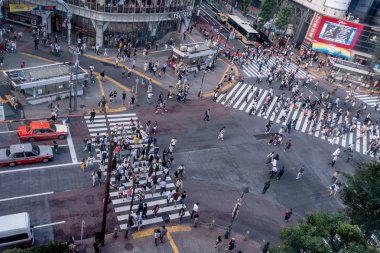 Tokyo, Japonya Haziran 28-2017: Top Shibuya sokak, Tokyo Ginza bölgesinde dünyanın en yoğun crosswalks geçiş Kişilik kalabalık görünümünü