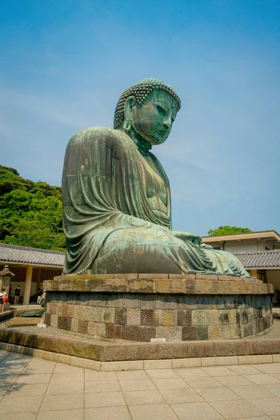 Tokyo, Japonya Haziran 28-2017: Kamakura, Japonya'da büyük Buda anıtsal bronz heykeli