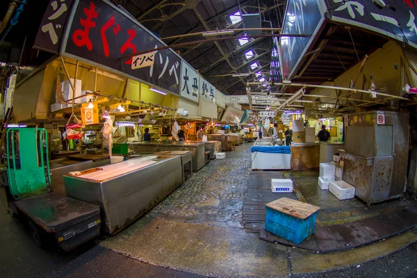 TOKYO, JAPÓN 28 DE JUNIO - 2017: Mariscos en venta en el mercado de pescado Tsukiji al por mayor en Tokio Japón, el mercado de Tsukiji es el mercado mayorista de pescado y mariscos más grande del mundo — Foto de Stock