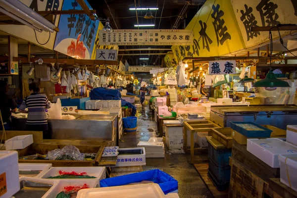 Tokyo, Japonya Haziran 28-2017: deniz ürünleri Balık pazarı Tsukiji Tokyo Japonya, Tsukiji pazarı toptan satışa dünyanın en büyük toptan balık ve deniz ürünleri pazarı olduğunu