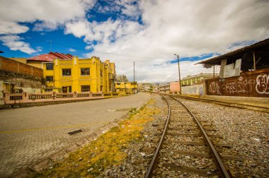 Demiryolu Chimbacalle Quito Pichincha içinde tren istasyonunda close-up. Birçok lüks tren yolculuklardan volkanik alan başlangıç noktasıdır