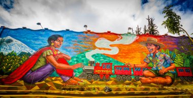 Quito, Ekvator 20 Ağustos 2017: Sokak grafiti bir duvara Merkezi Quito, Ekvator