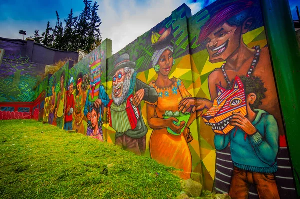 Augusztus 20-2017 Quito, Ecuador: Szép utcai graffiti a falon, a központi Quito, Ecuador — Stock Fotó
